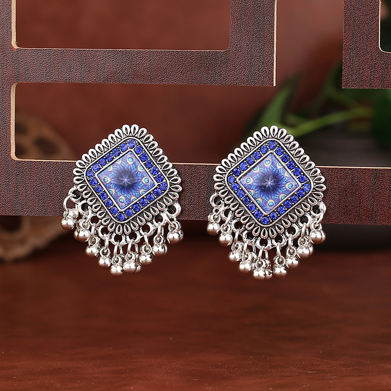 Ethnic Indian Fashion - Pendientes colgantes de aleación cuadrados de