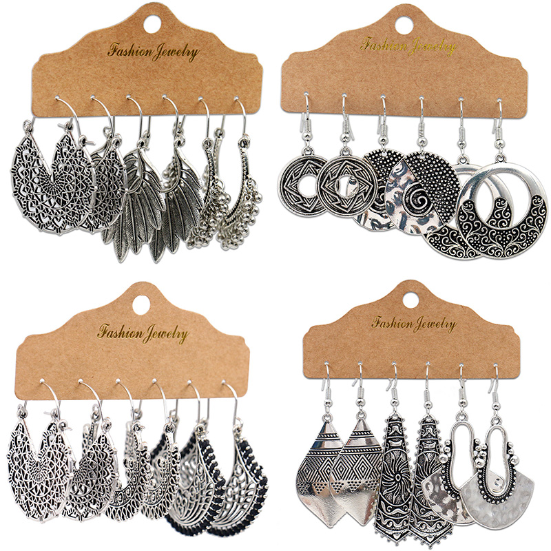 Ethnic Indian Fashion - Pendientes indios colgantes geométricos de aleación