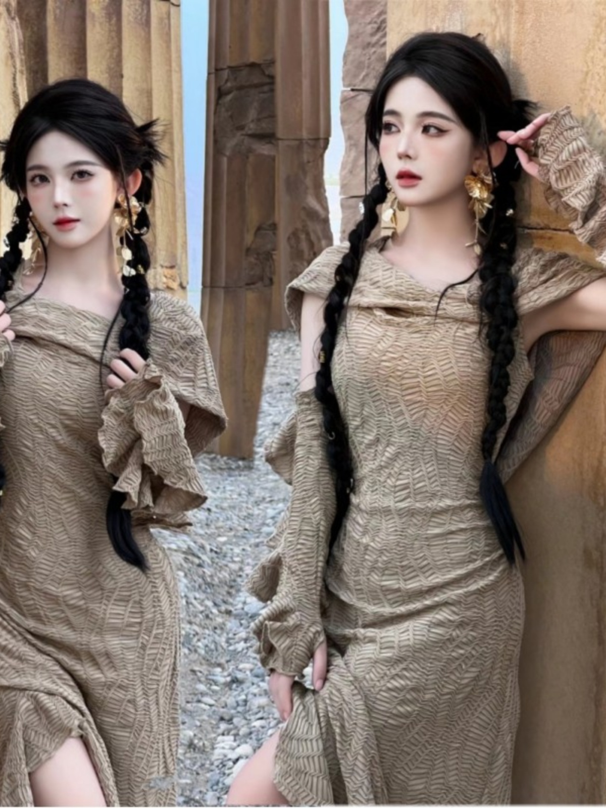 Ethnic Clothing & Online Fashion Store Khaadi Uk - Vestido Largo con Temática del Desierto,